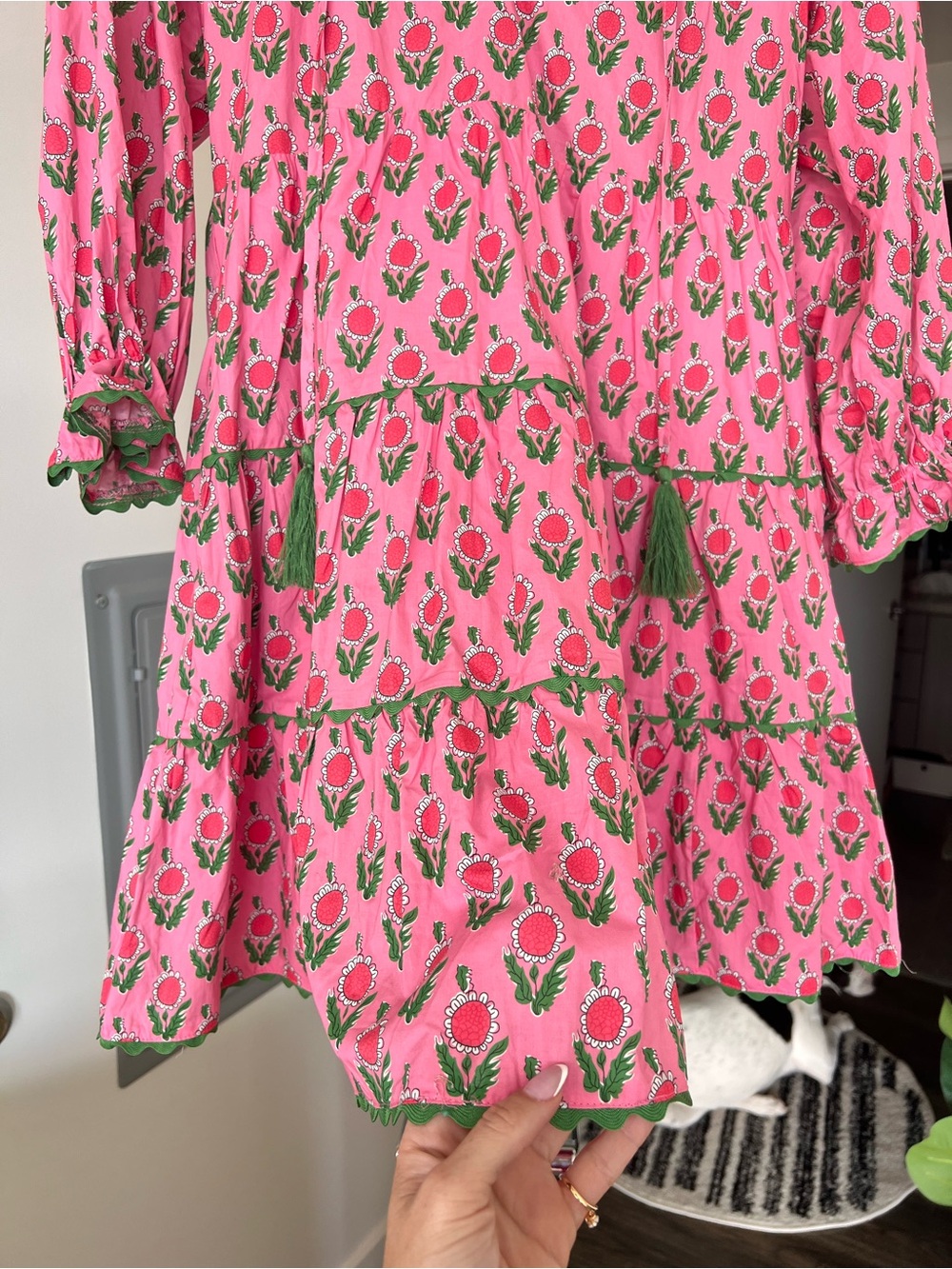 Entro Pink & Green Floral Cotton Mini Dress Sz M - Picture 3 of 14
